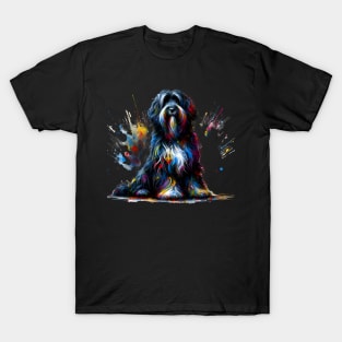 Schapendoes Dog in Colorful Abstract Splash Art Style T-Shirt